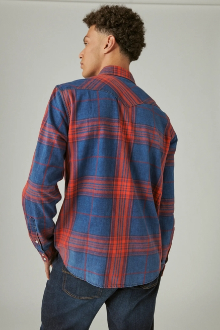 PLAID INDIGO LONG SLEEVE WESTERN SHIRT, image 3