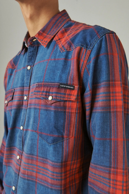 PLAID INDIGO LONG SLEEVE WESTERN SHIRT, image 4