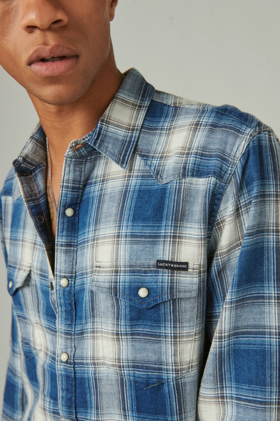 PLAID INDIGO LONG SLEEVE WESTERN SHIRT, image 3