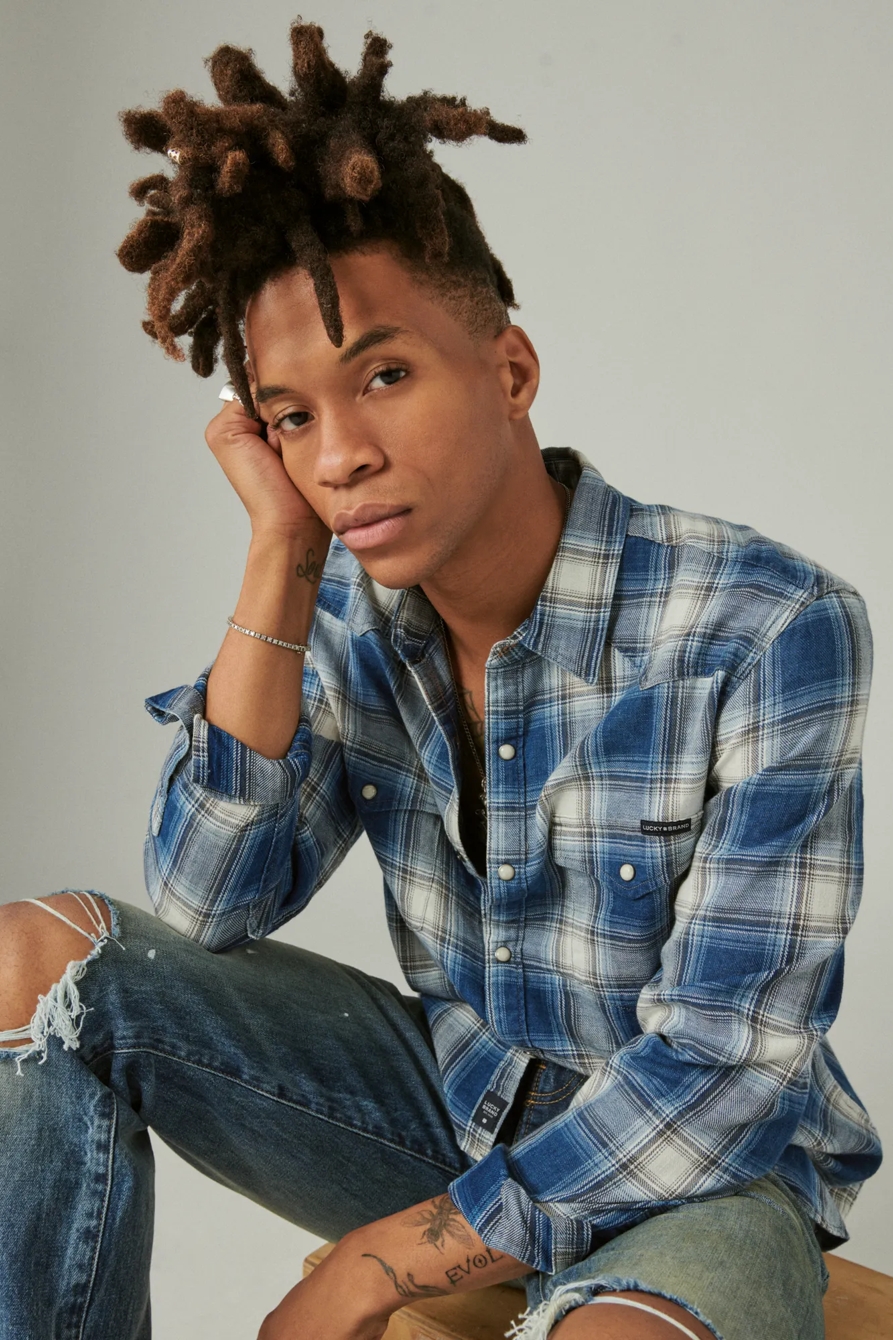 PLAID INDIGO LONG SLEEVE WESTERN SHIRT, image 4