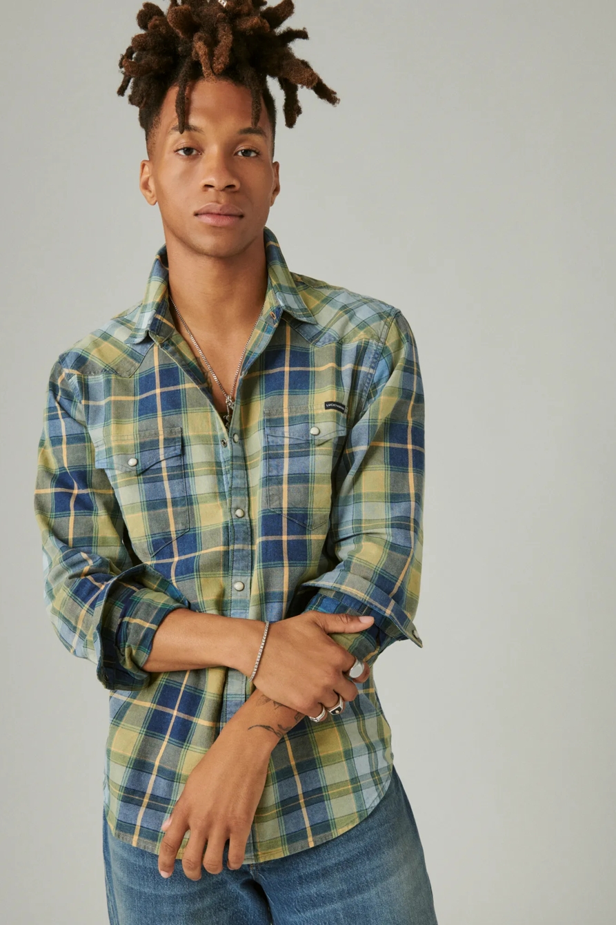 PLAID INDIGO LONG SLEEVE WESTERN SHIRT, image 2