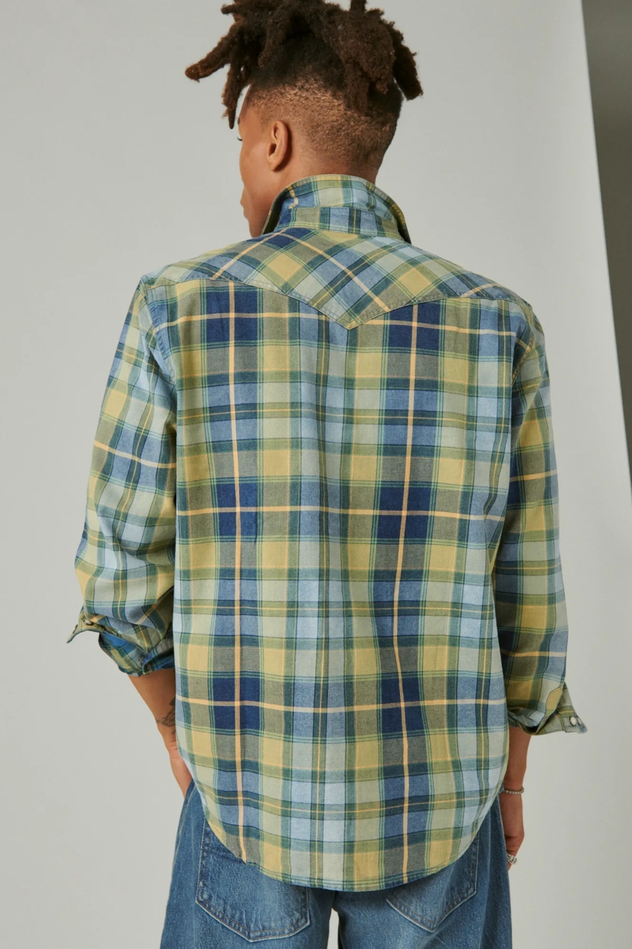 PLAID INDIGO LONG SLEEVE WESTERN SHIRT, image 3