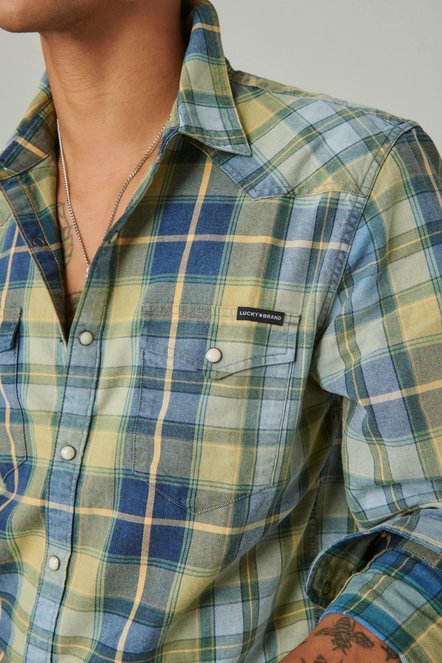 PLAID INDIGO LONG SLEEVE WESTERN SHIRT, image 4