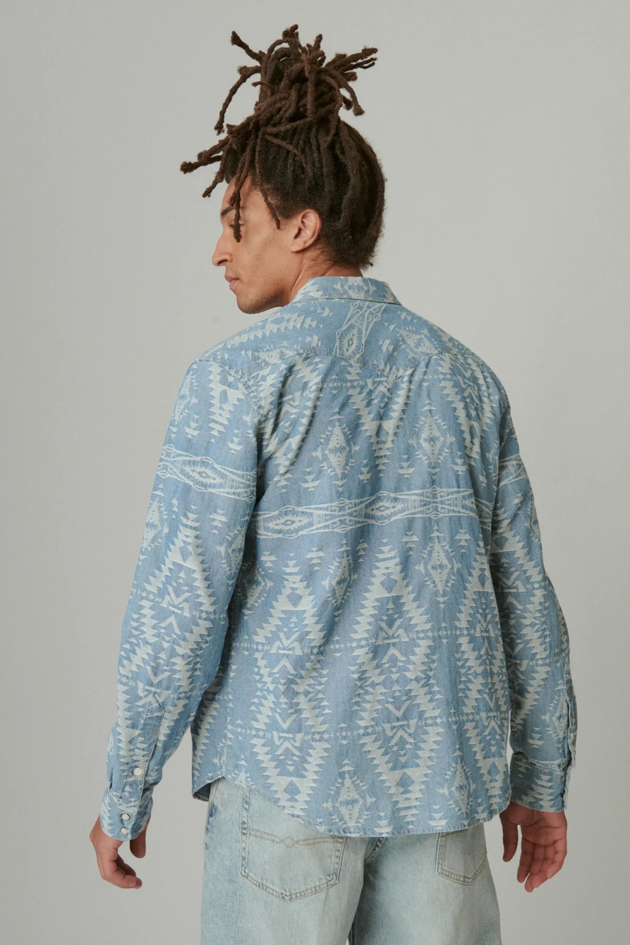 INDIGO JACQUARD LONG SLEEVE WESTERN SHIRT, image 3