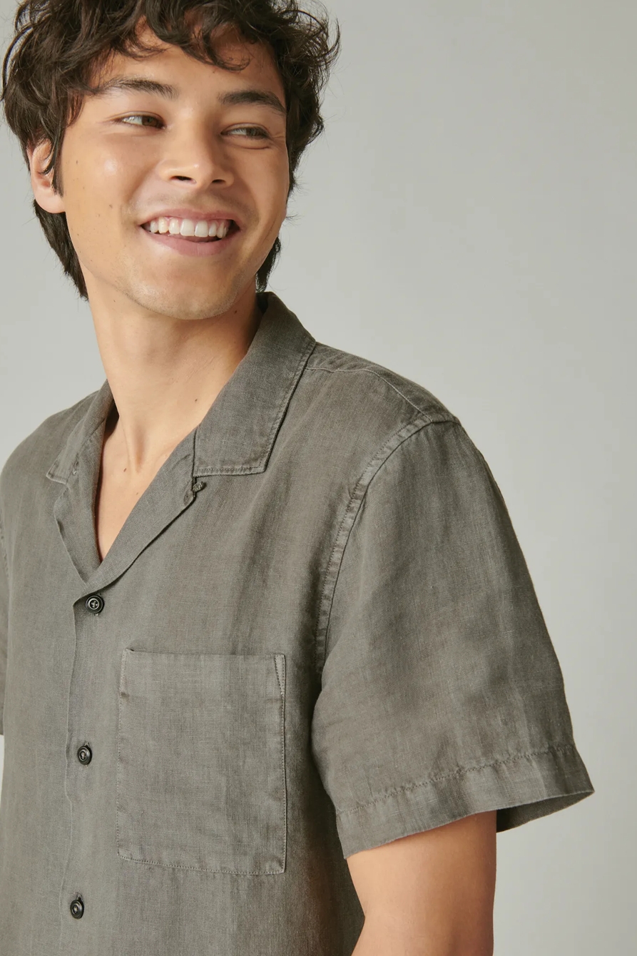 SOLID LINEN SHORT SLEEVE CAMP COLLAR SHIRT, image 1