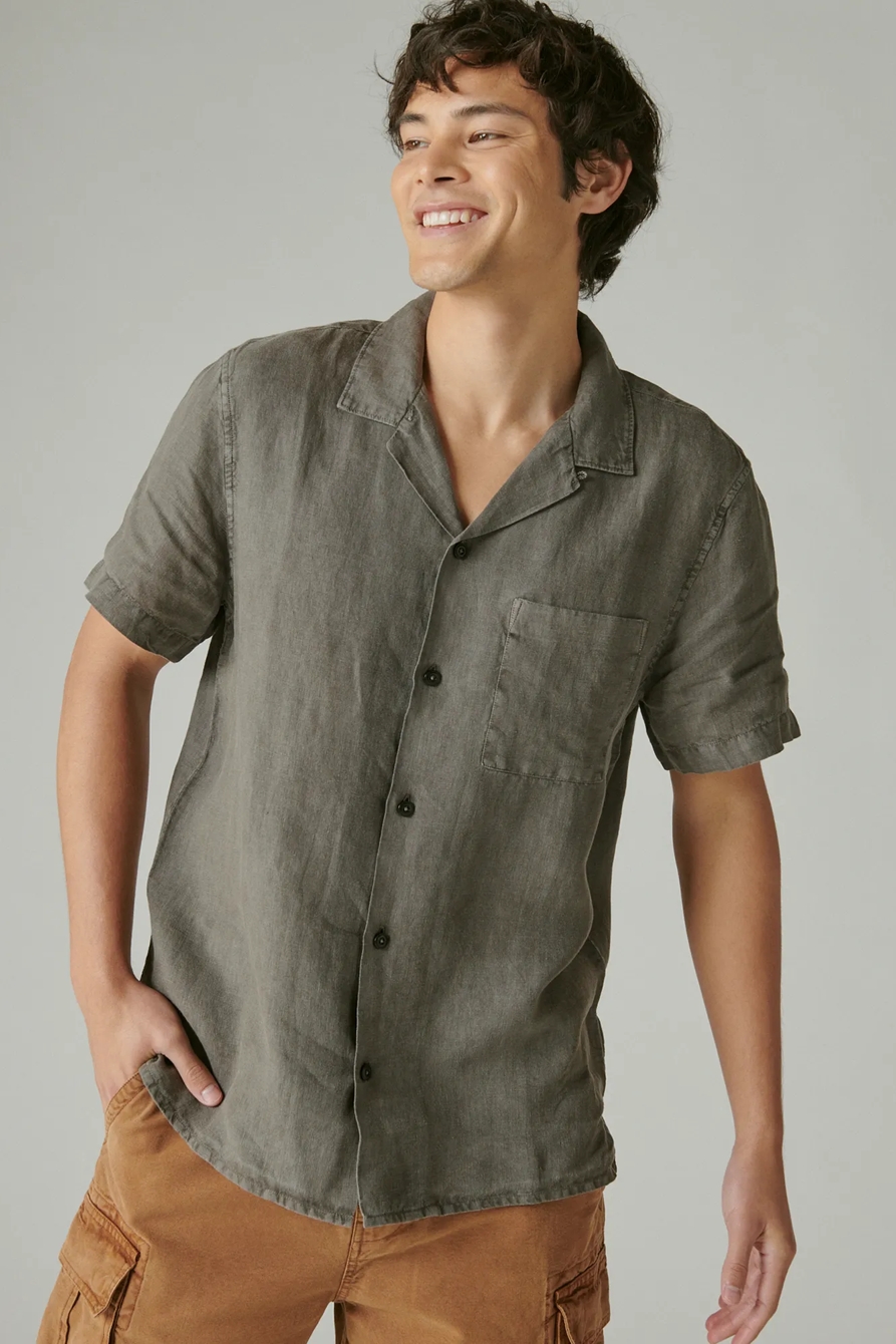 SOLID LINEN SHORT SLEEVE CAMP COLLAR SHIRT, image 3