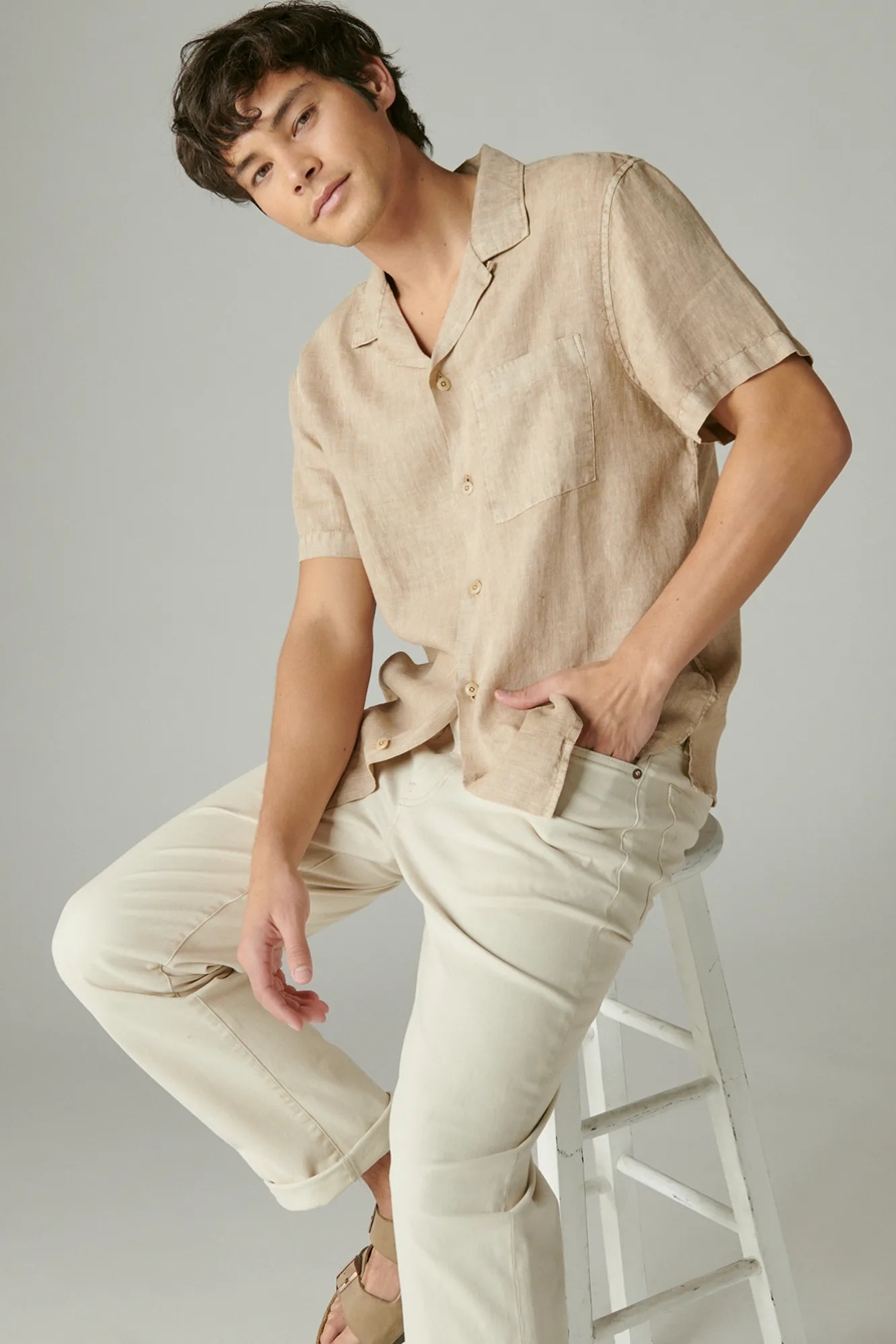SOLID LINEN SHORT SLEEVE CAMP COLLAR SHIRT, image 2