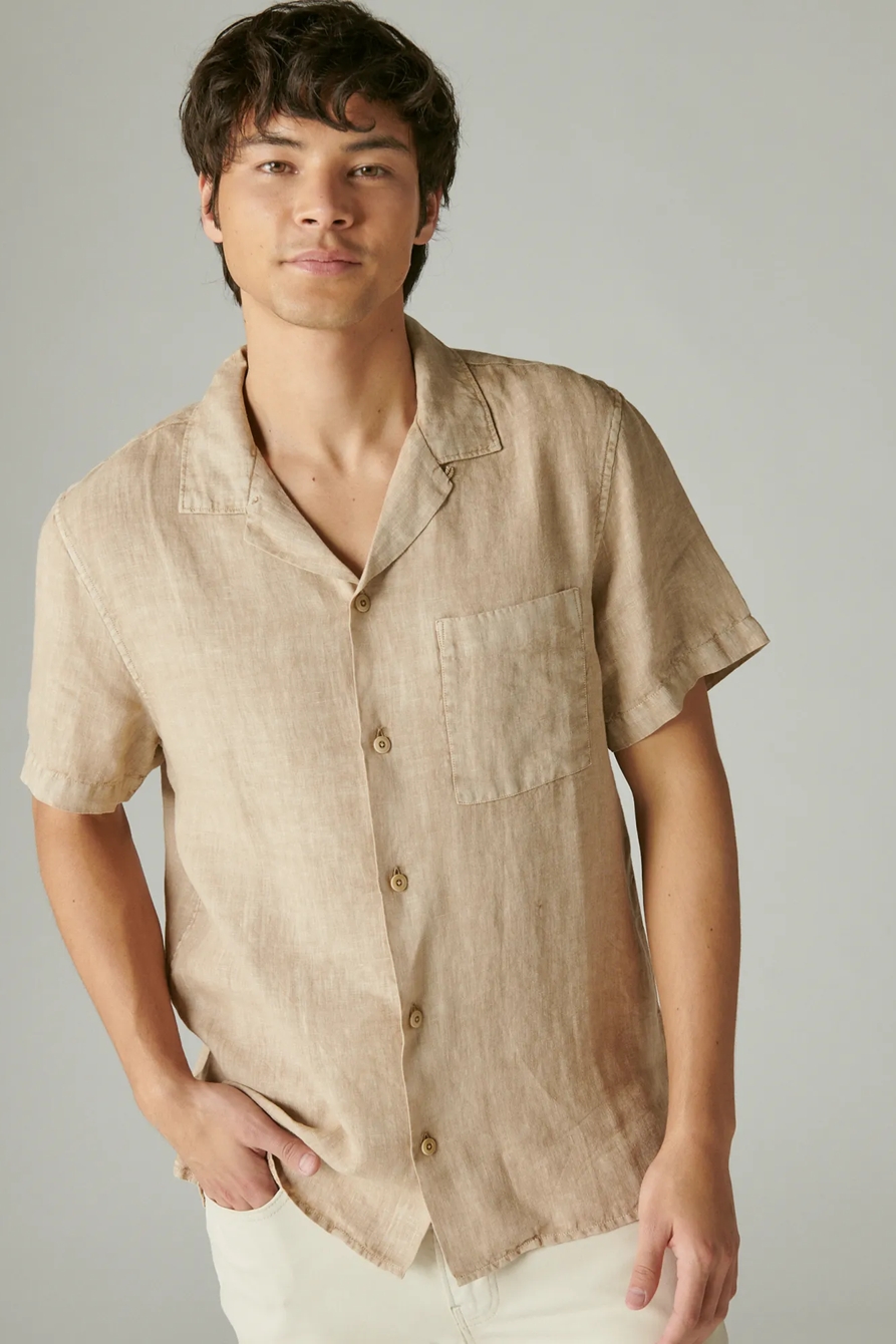SOLID LINEN SHORT SLEEVE CAMP COLLAR SHIRT, image 3