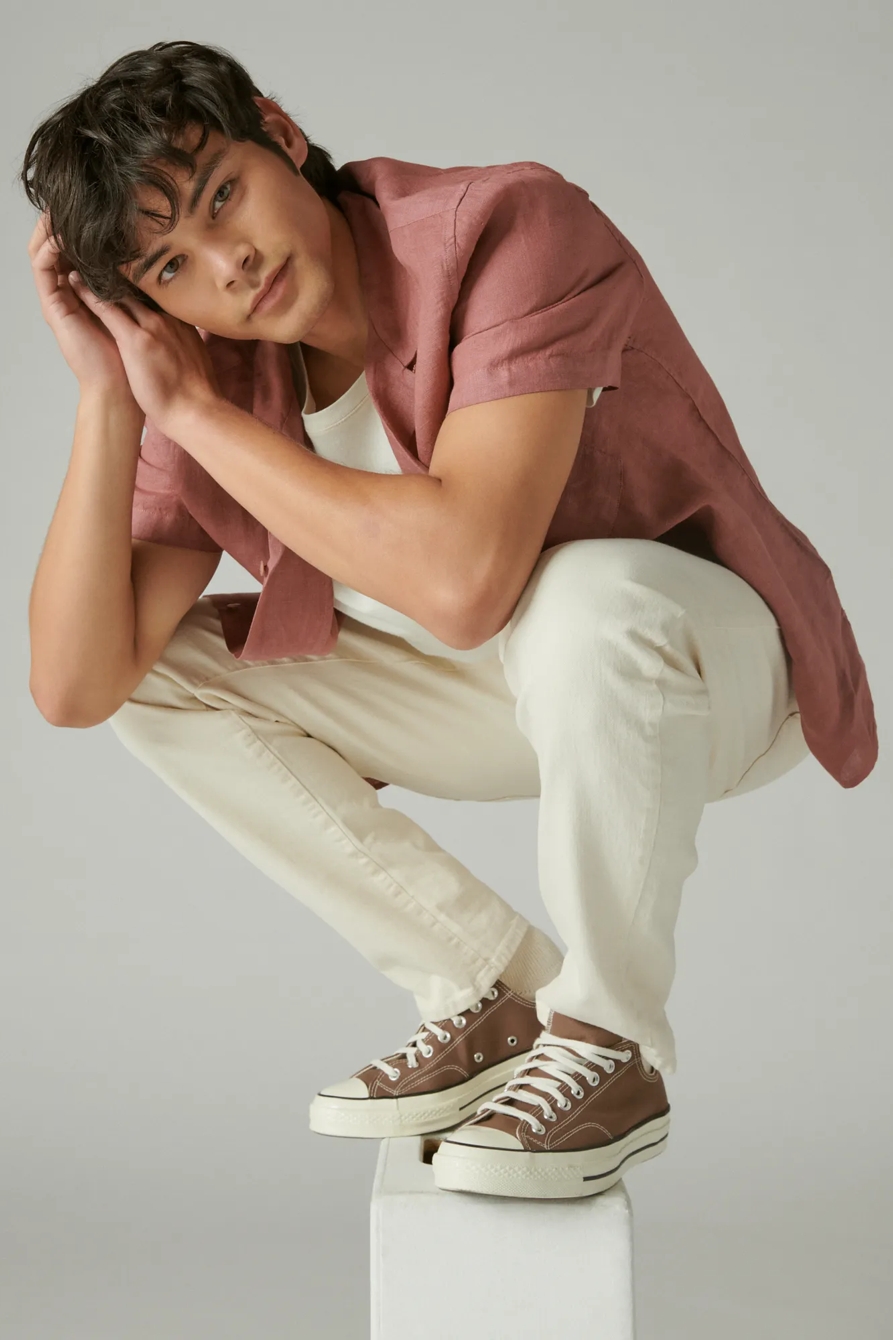 SOLID LINEN SHORT SLEEVE CAMP COLLAR SHIRT, image 1