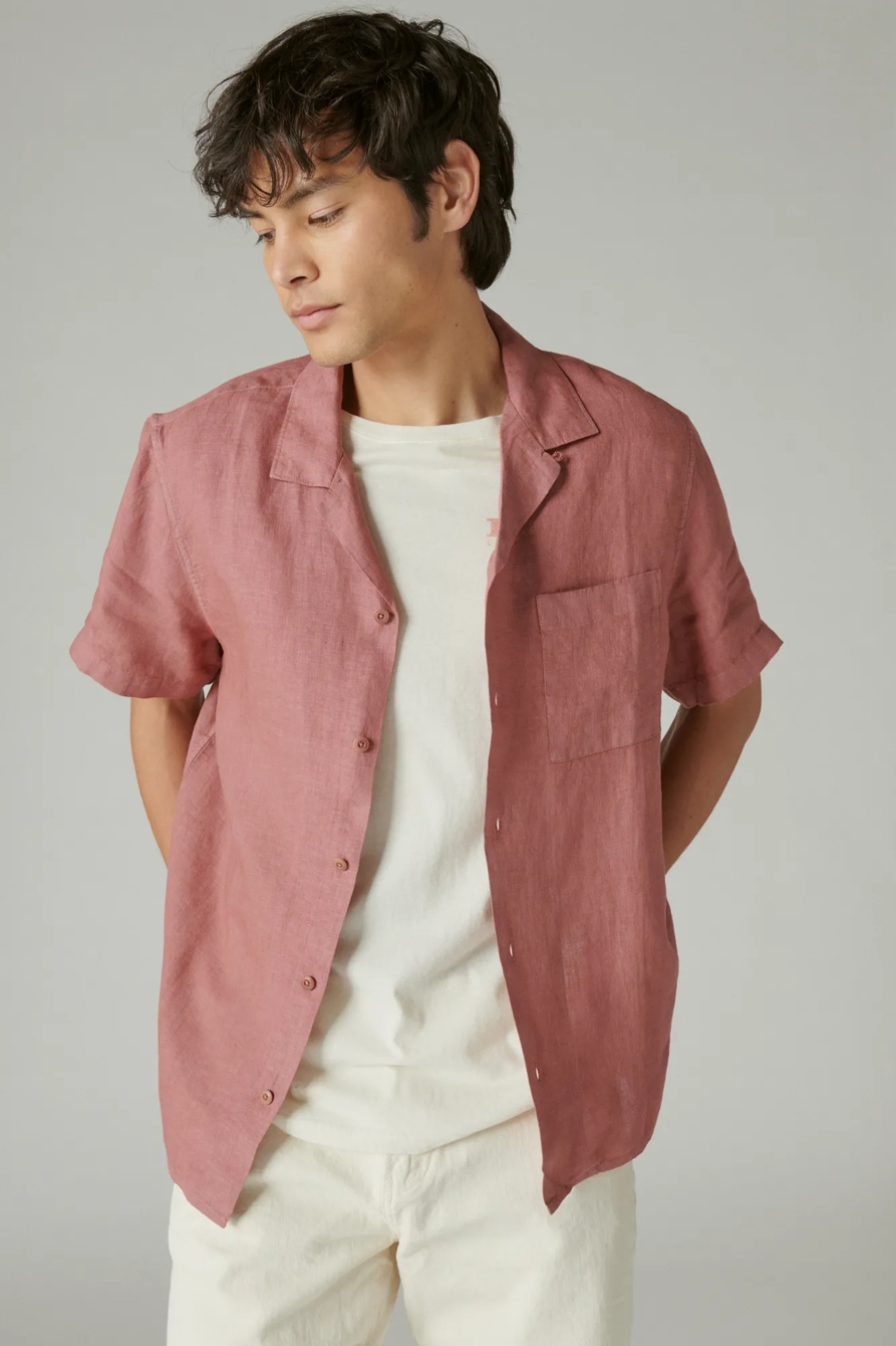 SOLID LINEN SHORT SLEEVE CAMP COLLAR SHIRT, image 2