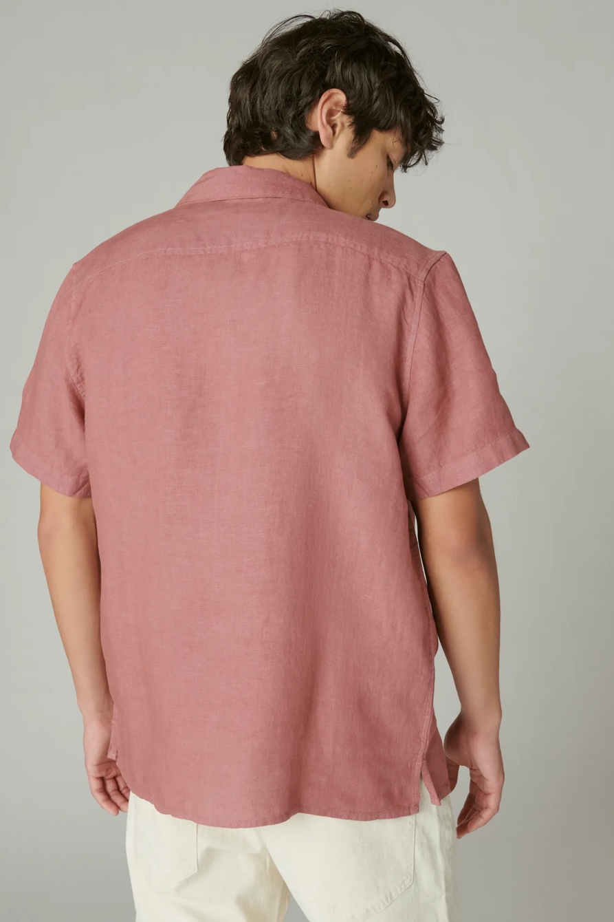 SOLID LINEN SHORT SLEEVE CAMP COLLAR SHIRT, image 3