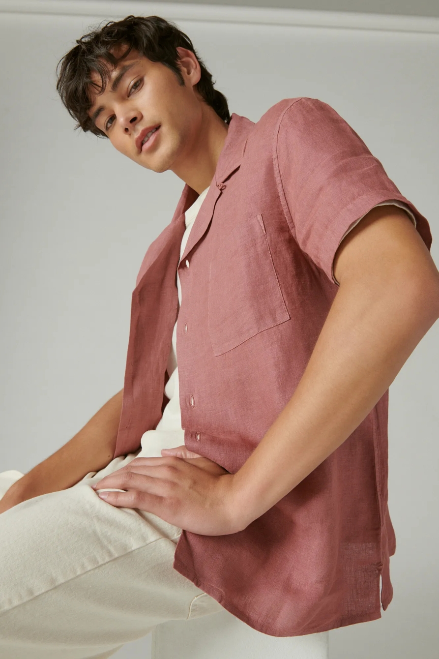 SOLID LINEN SHORT SLEEVE CAMP COLLAR SHIRT, image 4