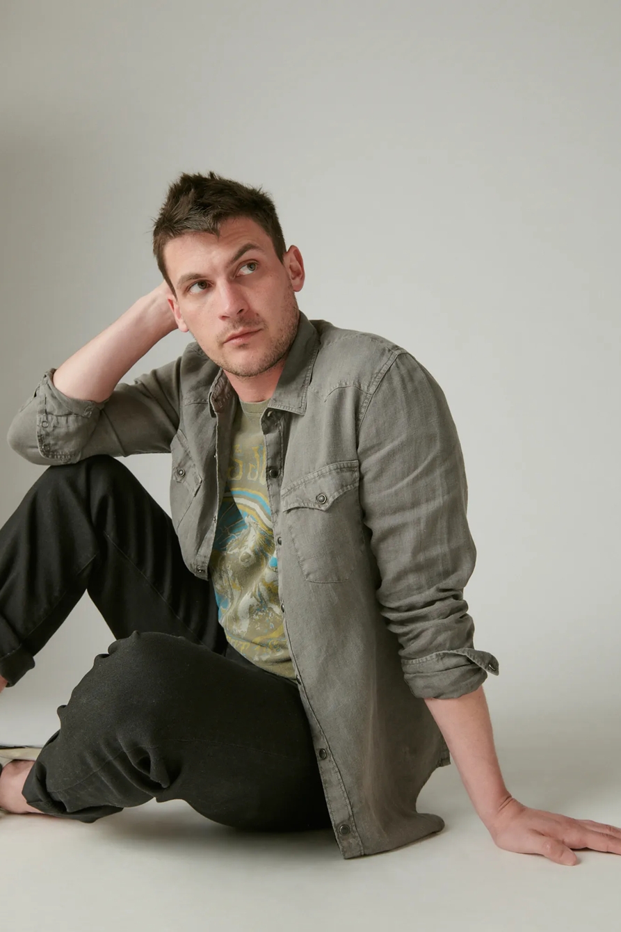 SOLID LINEN LONG SLEEVE WESTERN SHIRT, image 2