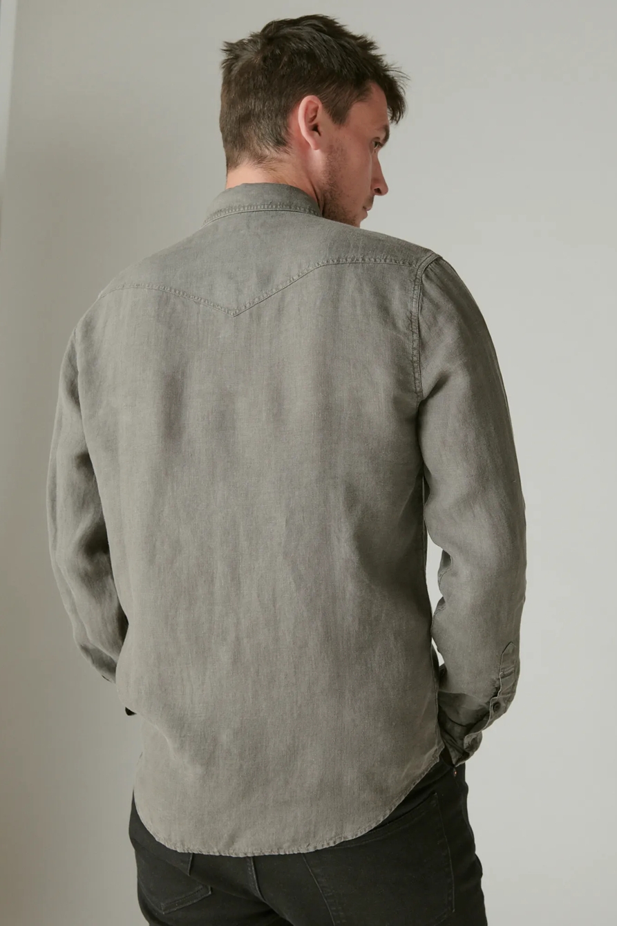 SOLID LINEN LONG SLEEVE WESTERN SHIRT, image 3