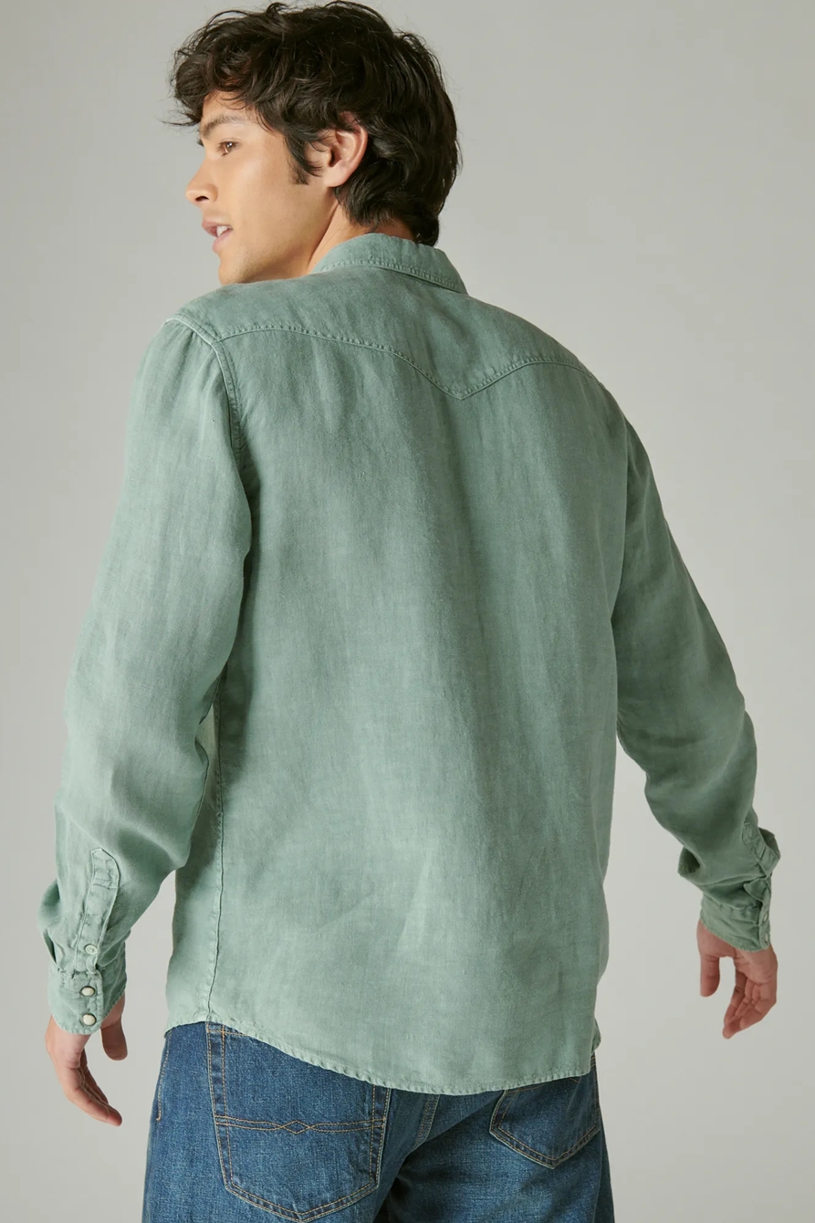 SOLID LINEN LONG SLEEVE WESTERN SHIRT, image 3