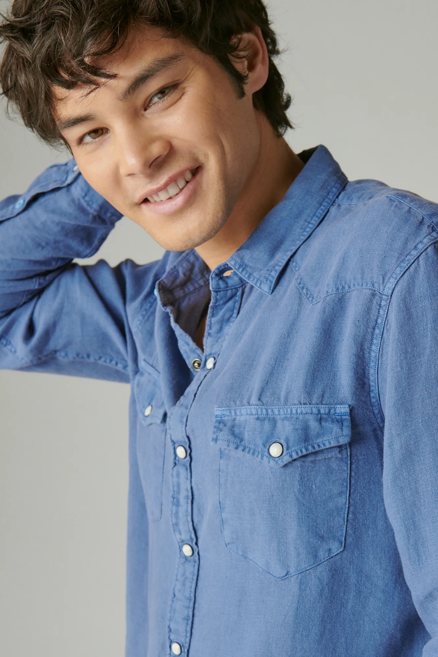 SOLID LINEN LONG SLEEVE WESTERN SHIRT, image 1