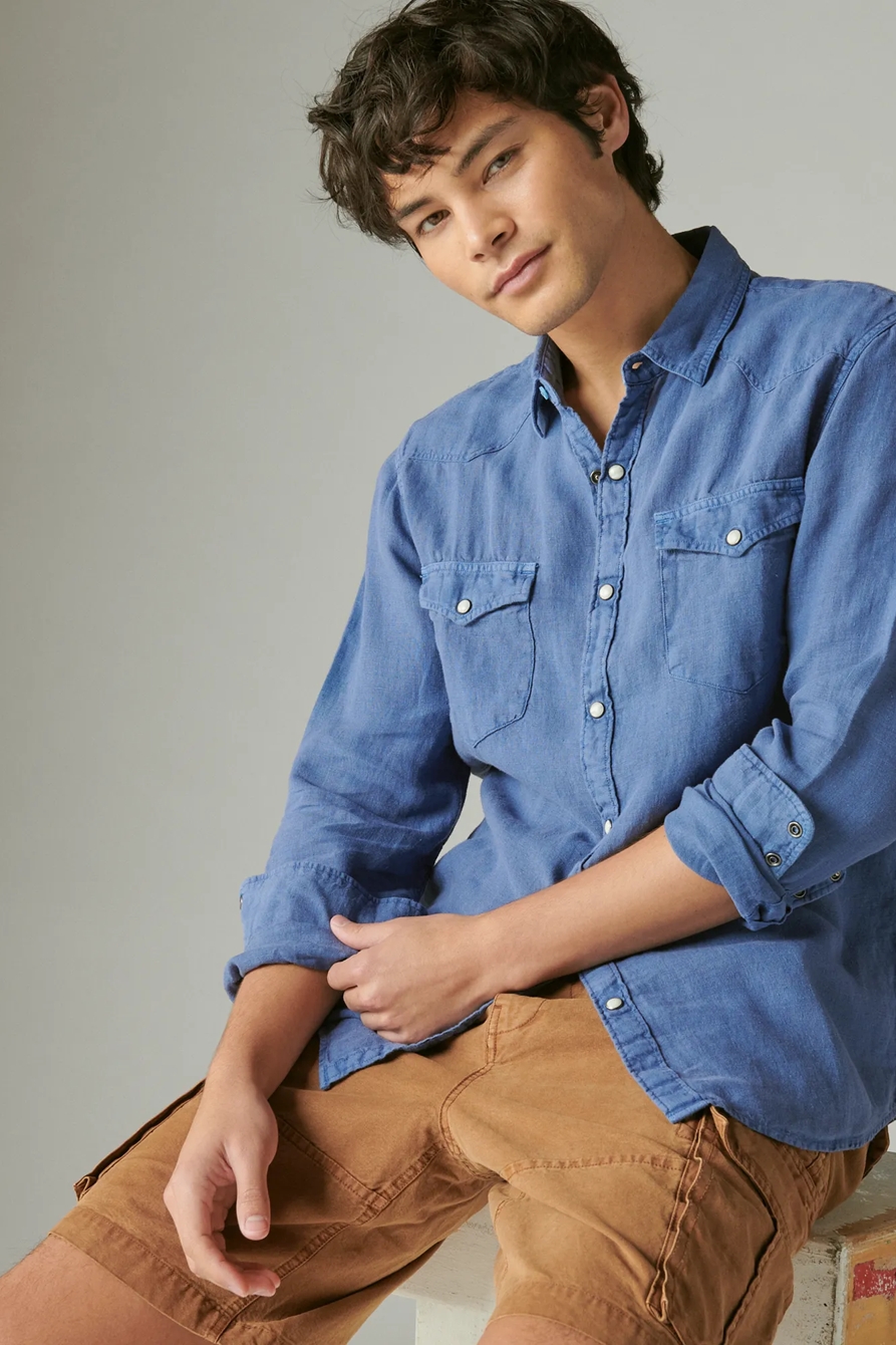 SOLID LINEN LONG SLEEVE WESTERN SHIRT, image 4