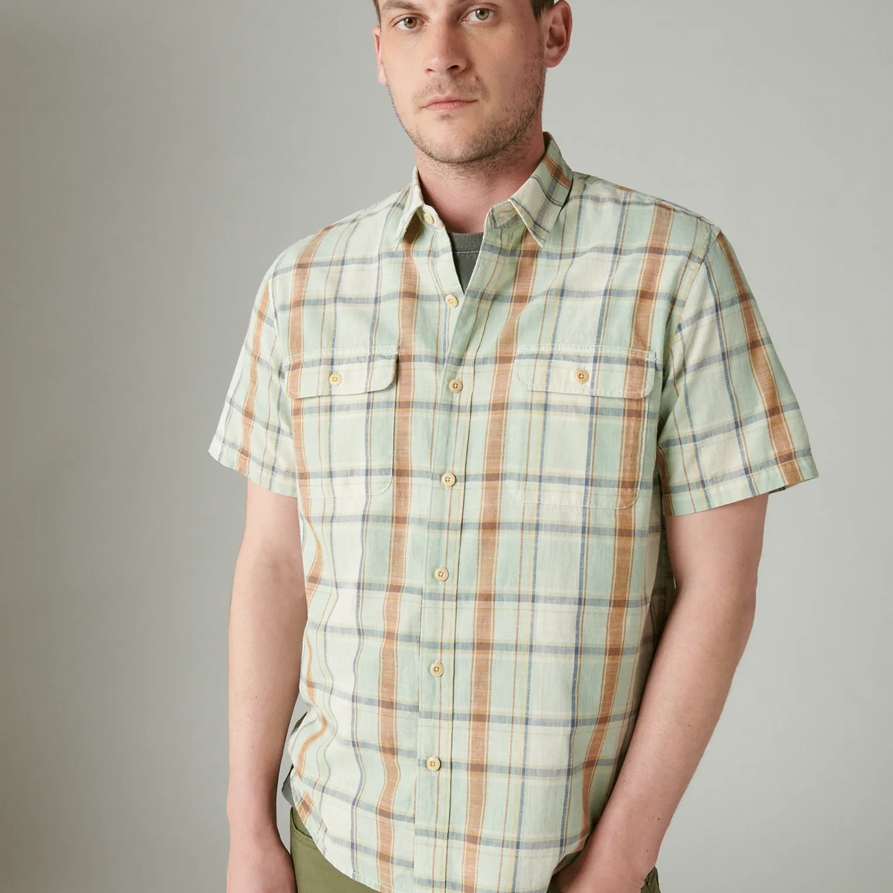 Lucky Brand Plaid Short Sleeve Utility Shirt - Men's Clothing Outerwear Shirt Jackets