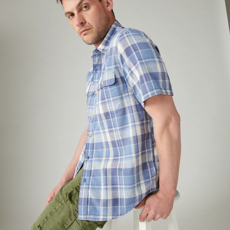 Lucky Brand Plaid Short Sleeve Utility Shirt - Men's Clothing Outerwear Shirt Jackets