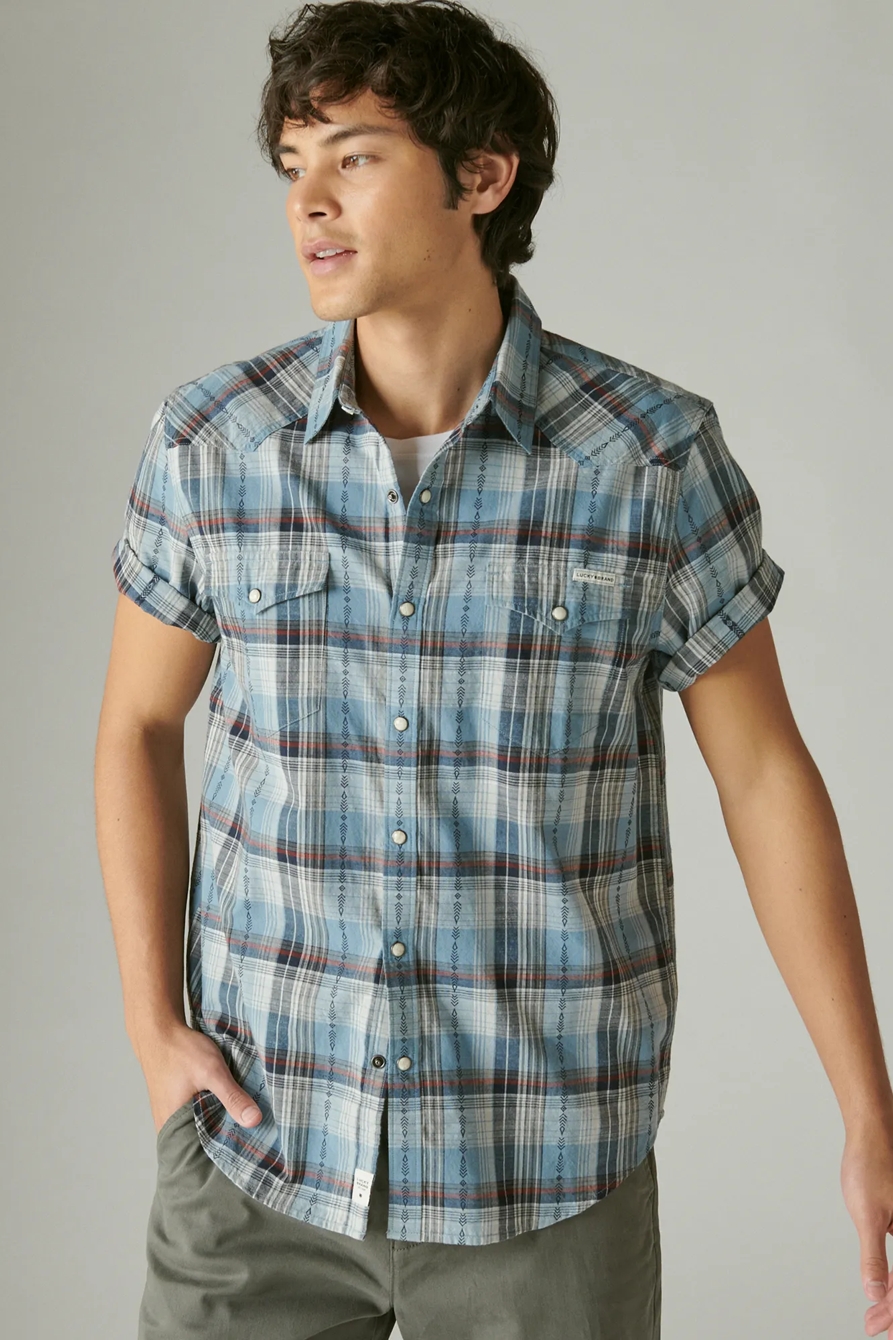 PLAID DOBBY SHORT SLEEVE WESTERN SHIRT, image 2