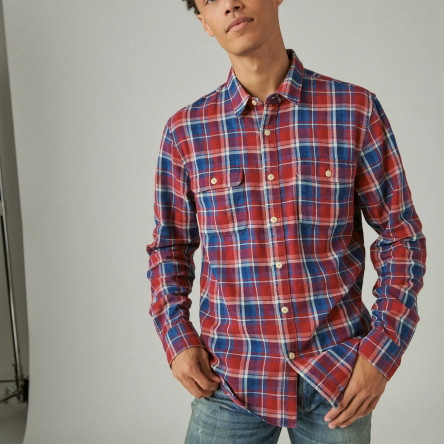 Lucky Brand Plaid Indigo Long Sleeve Utility Shirt - Men's Clothing Outerwear Shirt Jackets
