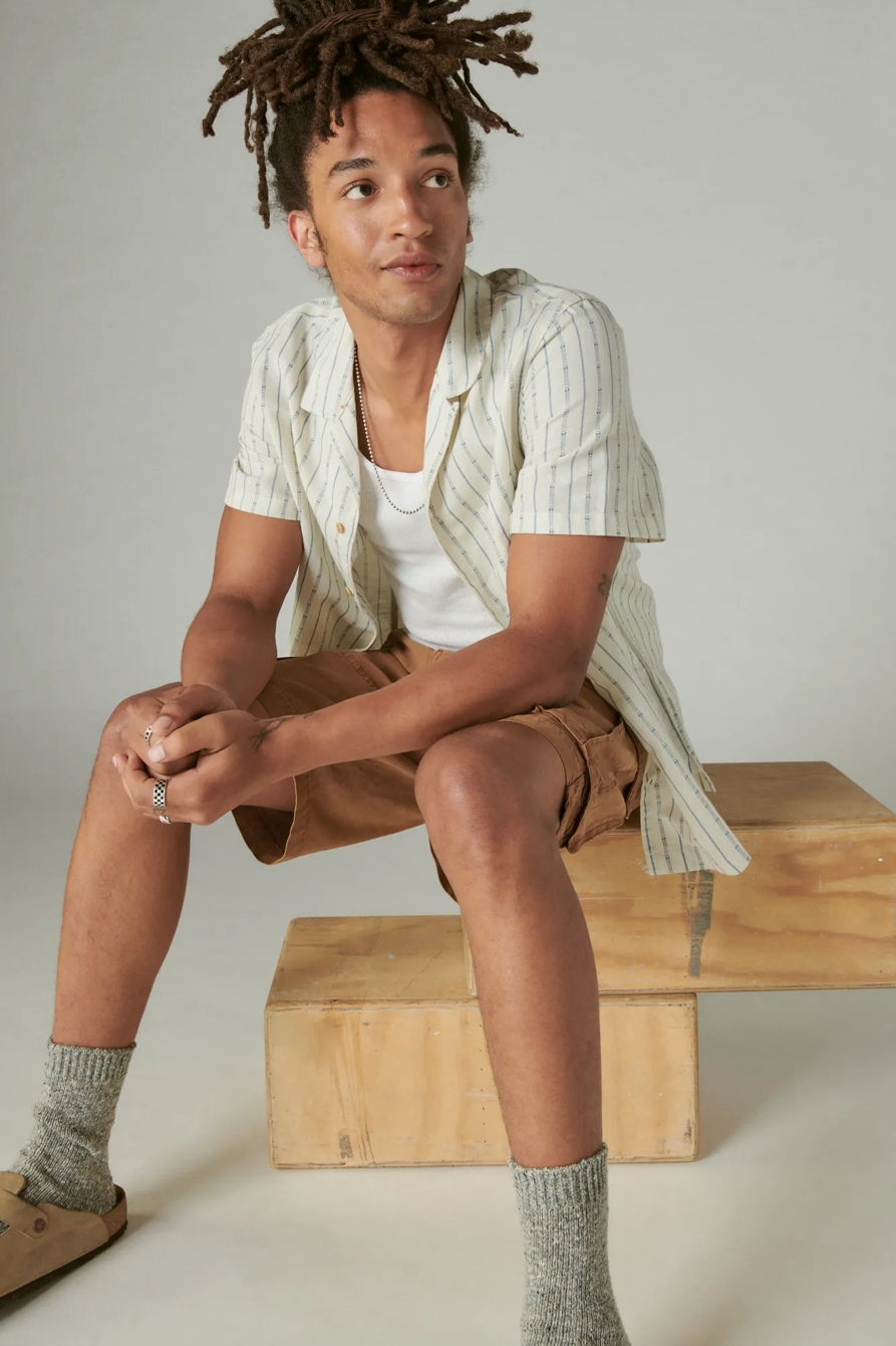 STRIPE LINEN SHORT SLEEVE CAMP COLLAR SHIRT, image 1