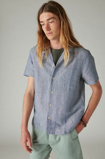 STRIPE LINEN SHORT SLEEVE CAMP COLLAR SHIRT, image 3