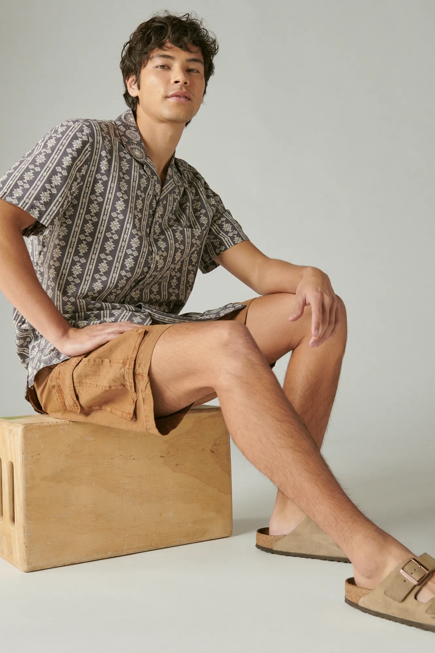 BORDER PRINT CAMP COLLAR SHORT SLEEVE SHIRT, image 1