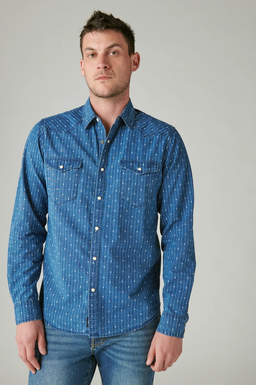 PRINTED INDIGO LONG SLEEVE WESTERN SHIRT, image 2