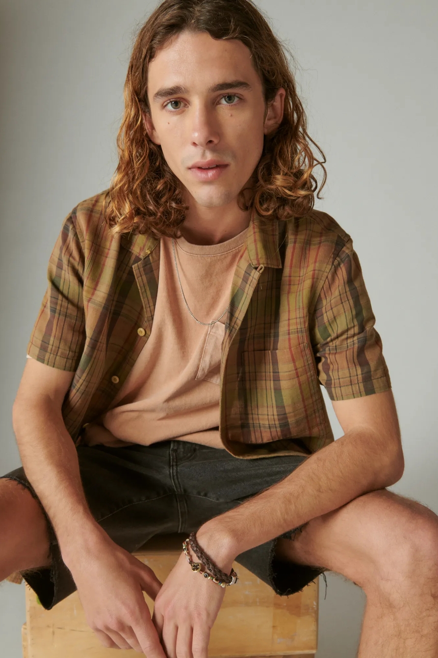 LINEN MADRAS PLAID SHORT SLEEVE CAMP COLLAR SHIRT, image 4