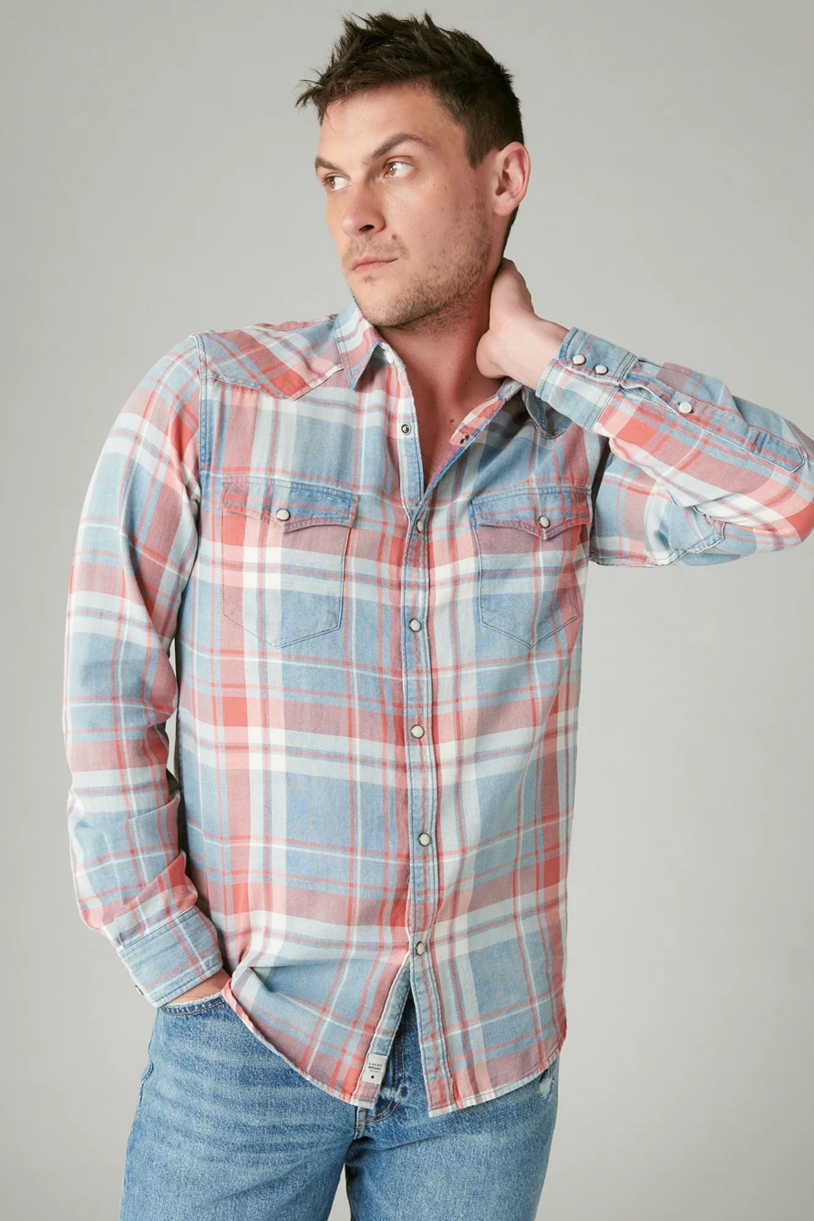PLAID INDIGO LONG SLEEVE WESTERN SHIRT, image 2