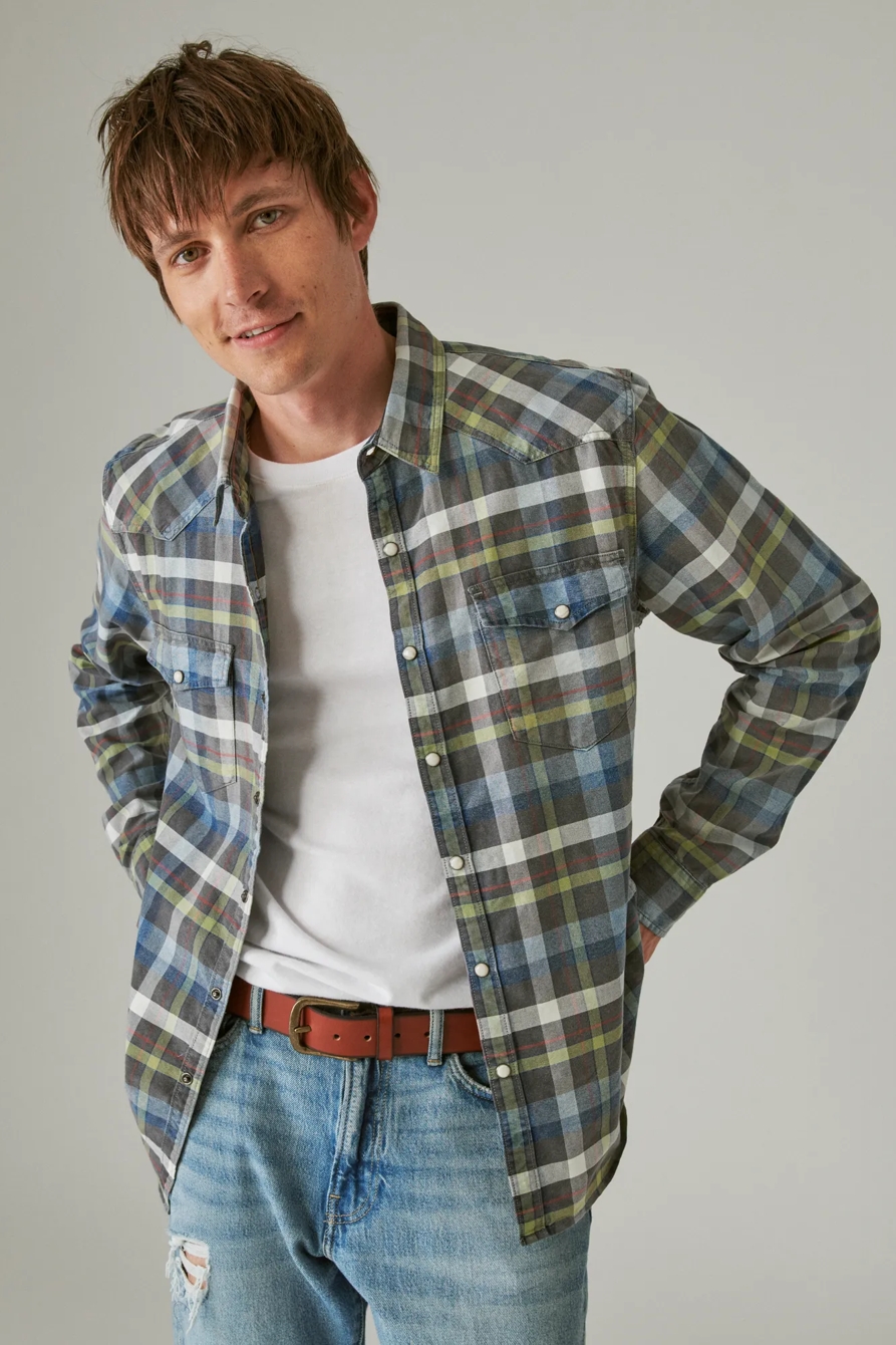 INDIGO PLAID WESTERN LONG SLEEVE SHIRT, image 1