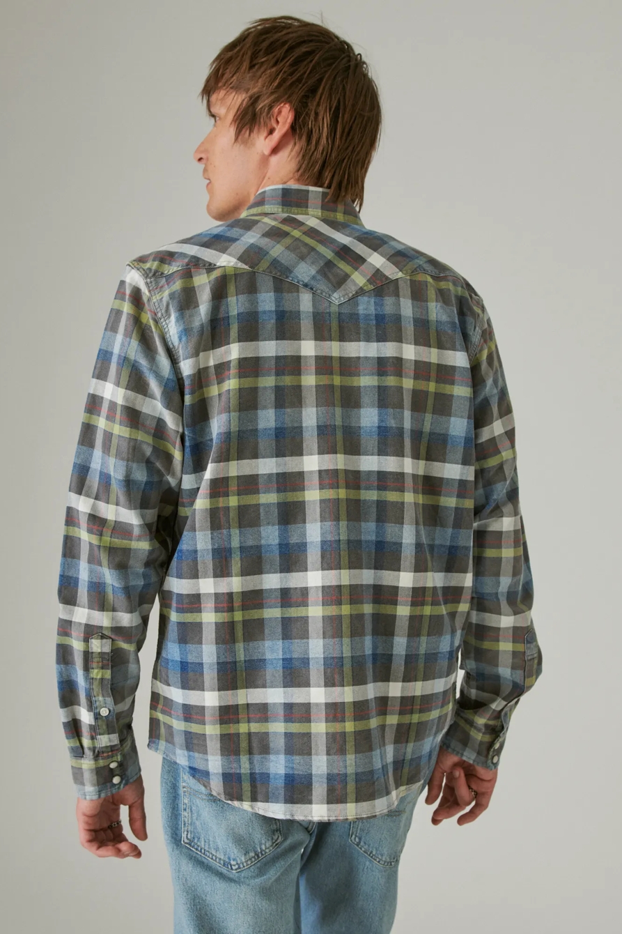 INDIGO PLAID WESTERN LONG SLEEVE SHIRT, image 3