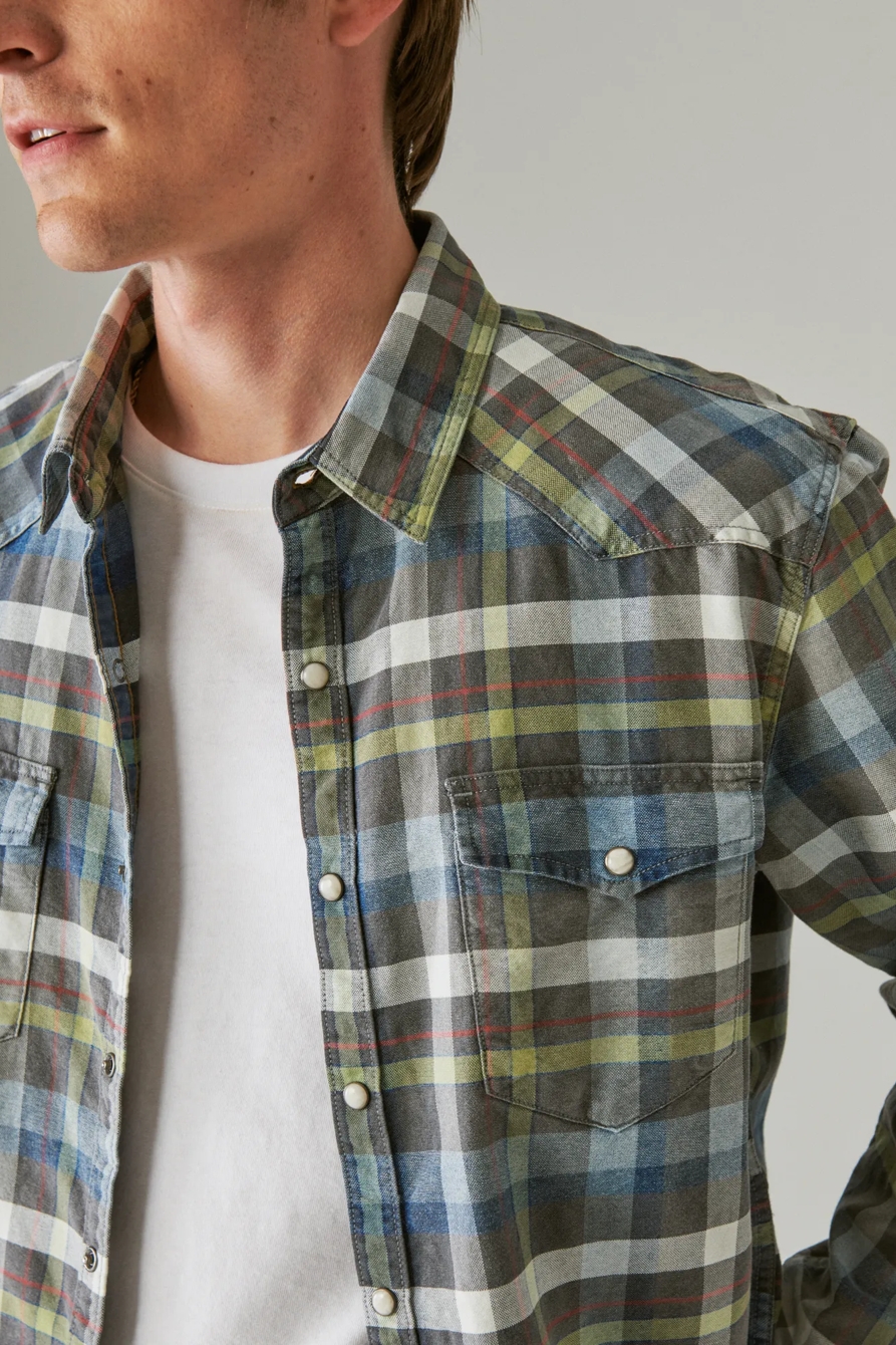 INDIGO PLAID WESTERN LONG SLEEVE SHIRT, image 4