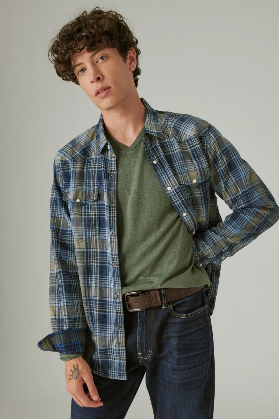 INDIGO PLAID WESTERN LONG SLEEVE SHIRT, image 2