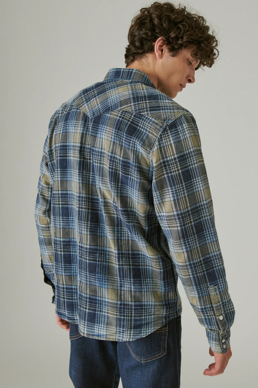 INDIGO PLAID WESTERN LONG SLEEVE SHIRT, image 3