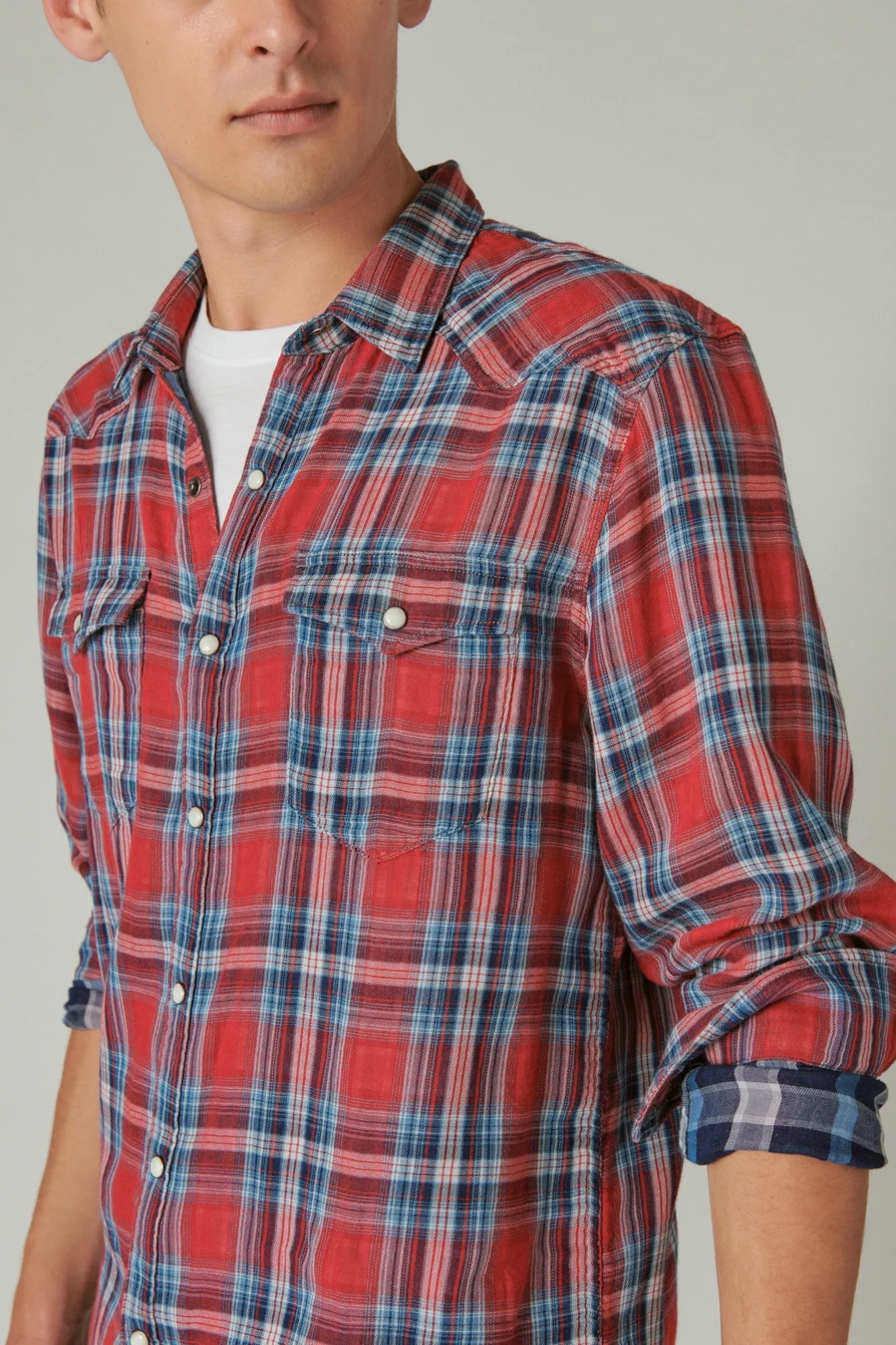 INDIGO PLAID WESTERN LONG SLEEVE SHIRT, image 4
