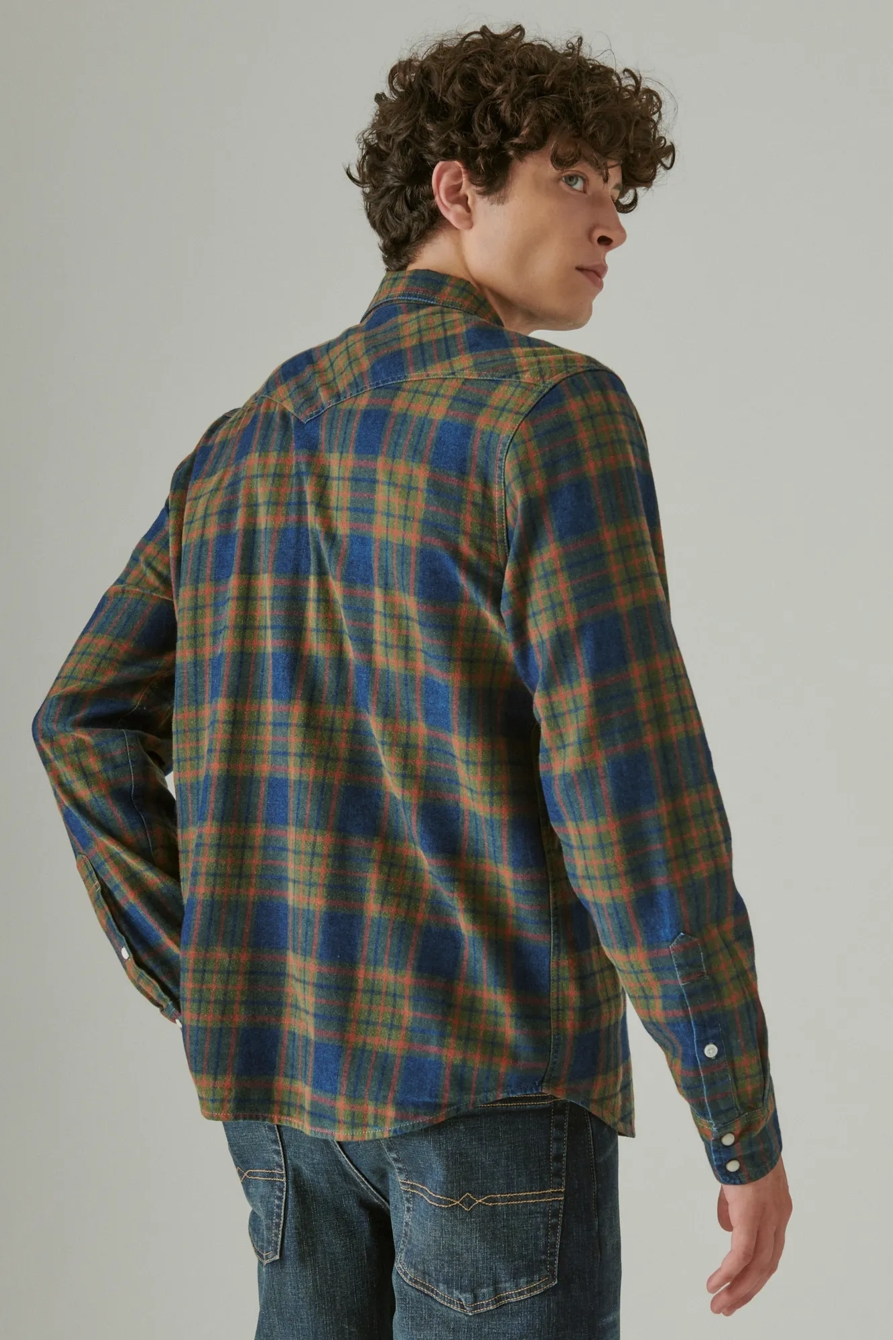 PLAID INDIGO WESTERN LONG SLEEVE SHIRT, image 3