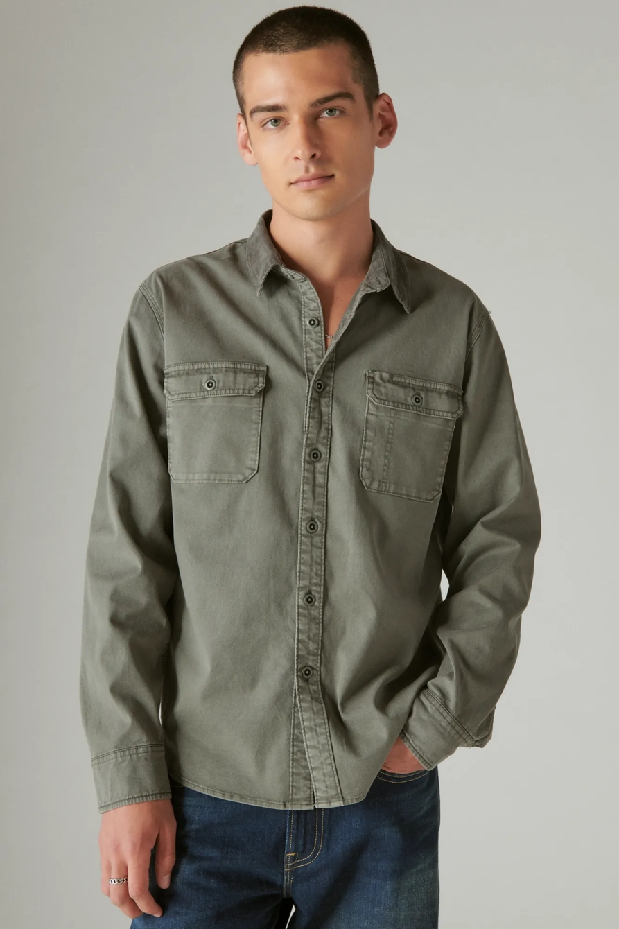 CORDUROY COLLAR WASHED UTILITY LONG SLEEVE SHIRT, image 1