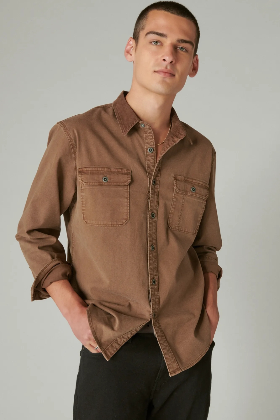 CORDUROY COLLAR WASHED UTILITY LONG SLEEVE SHIRT, image 1