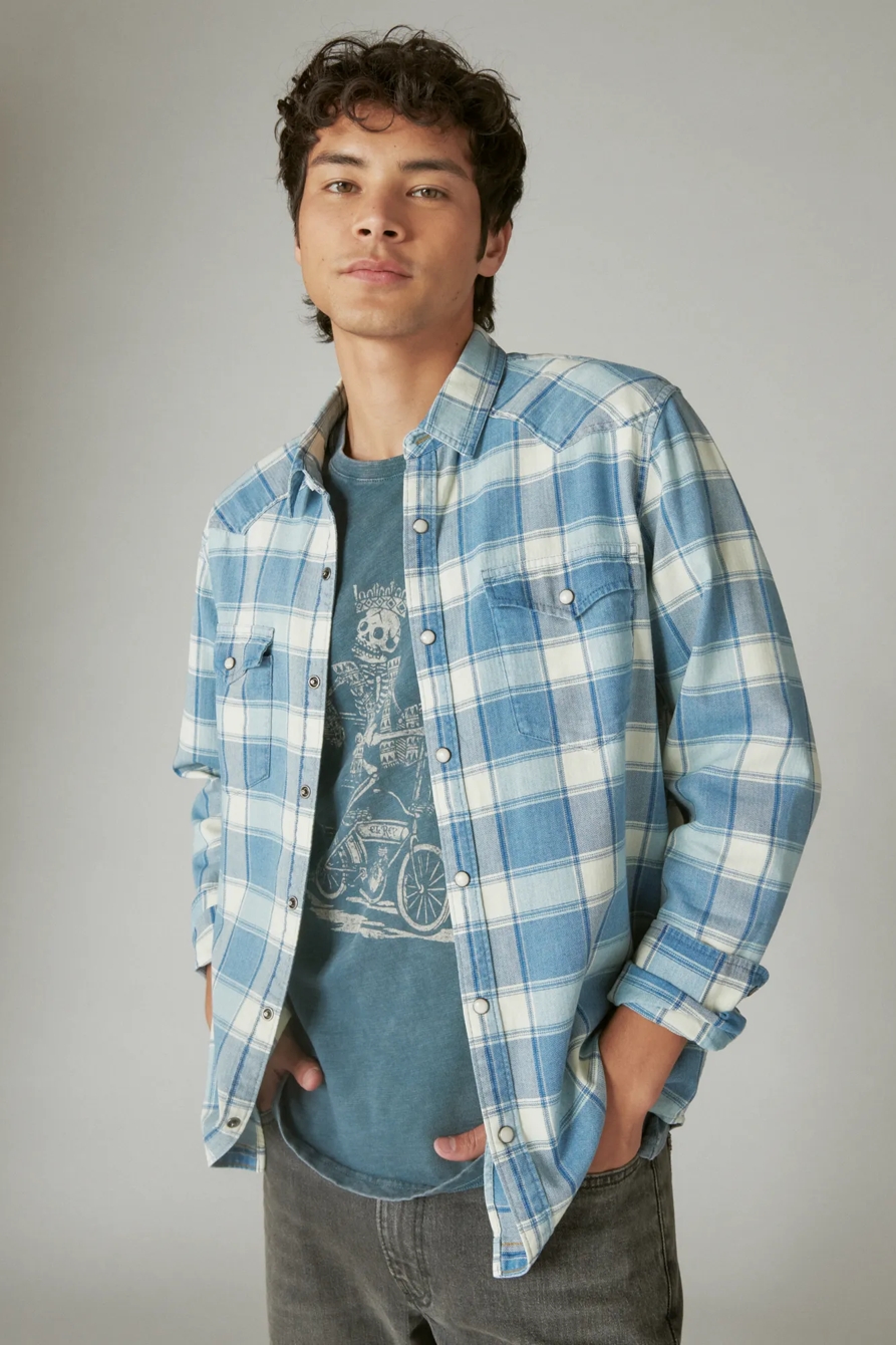 INDIGO PLAID WESTERN LONG SLEEVE SHIRT, image 3