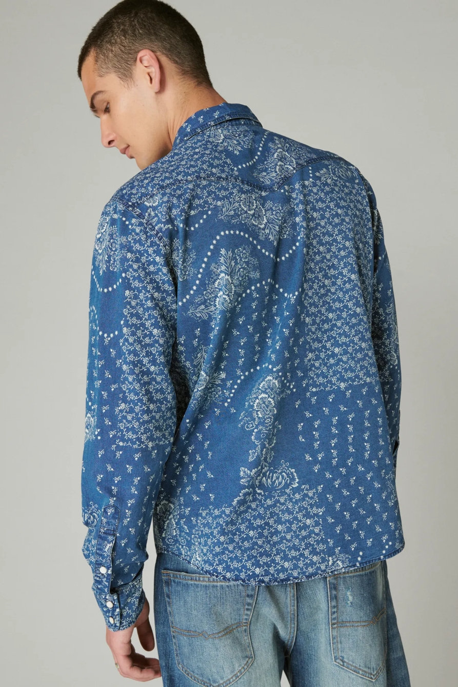 INDIGO PRINTED WESTERN LONG SLEEVE SHIRT, image 3