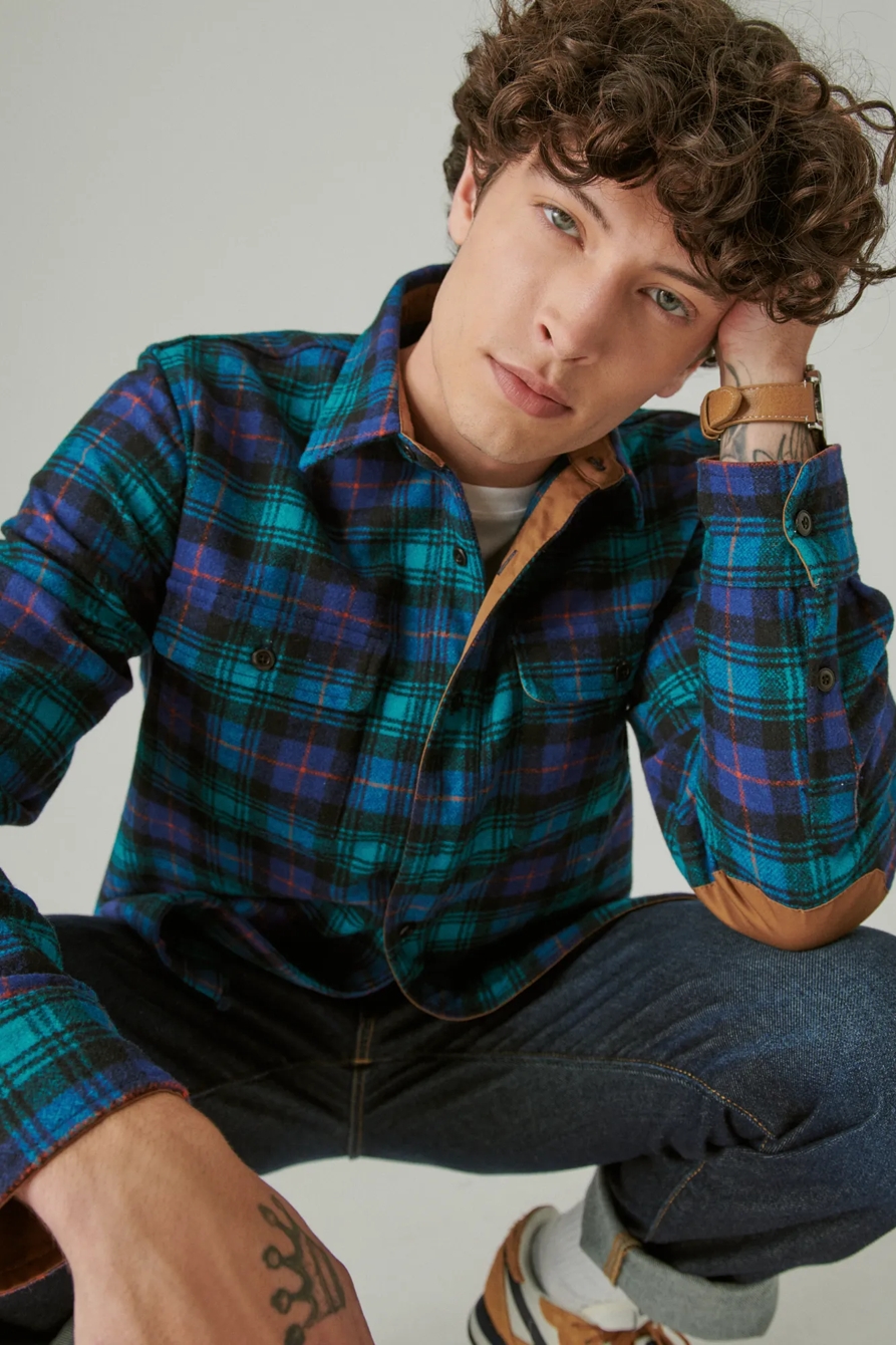GUINNESS WOOL PLAID OVER SHIRT WITH ELBOW PATCH, image 1