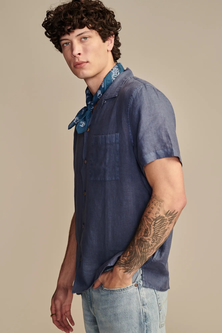 LINEN CAMP COLLAR SHORT SLEEVE SHIRT, image 3