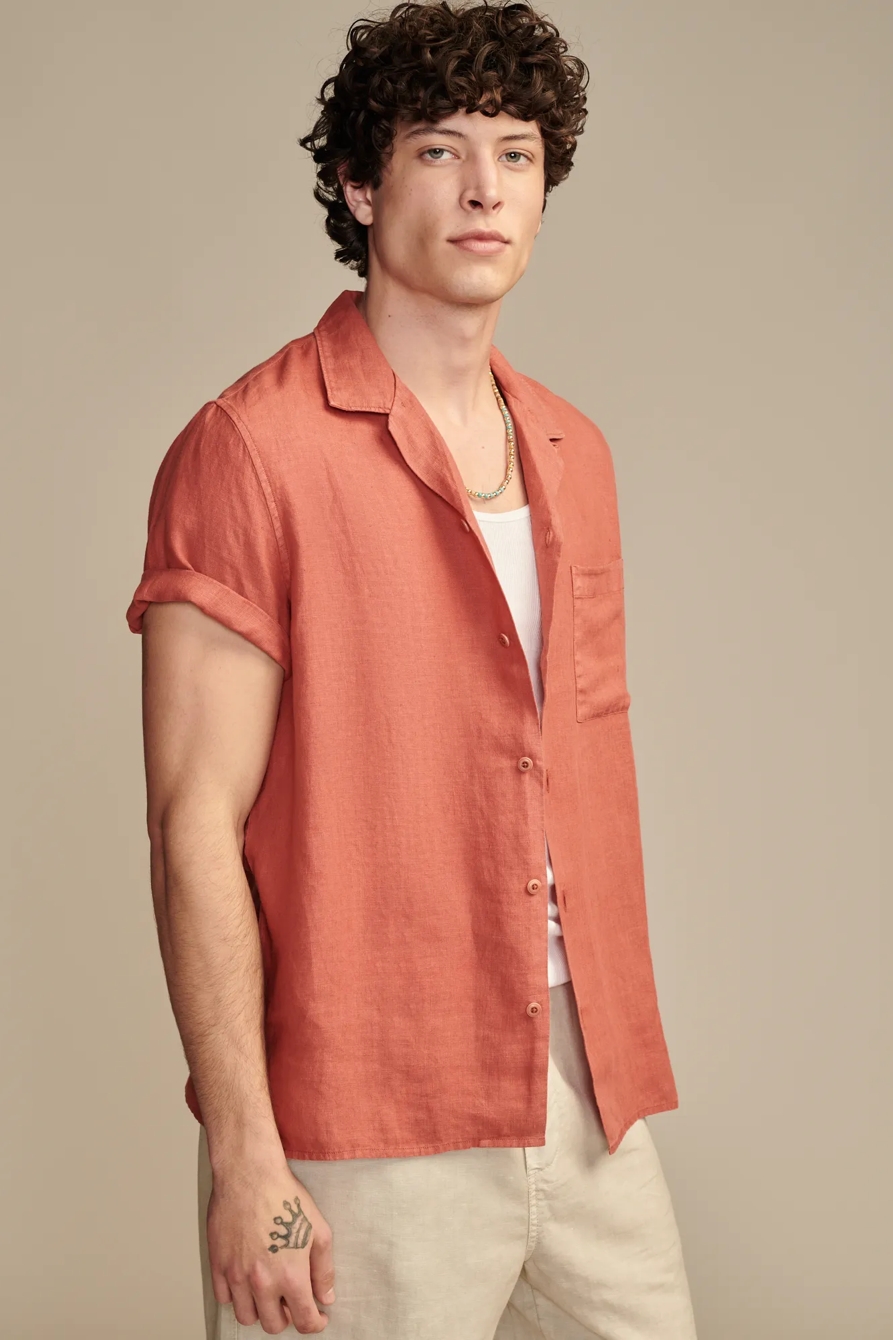 LINEN CAMP COLLAR SHORT SLEEVE SHIRT, image 3