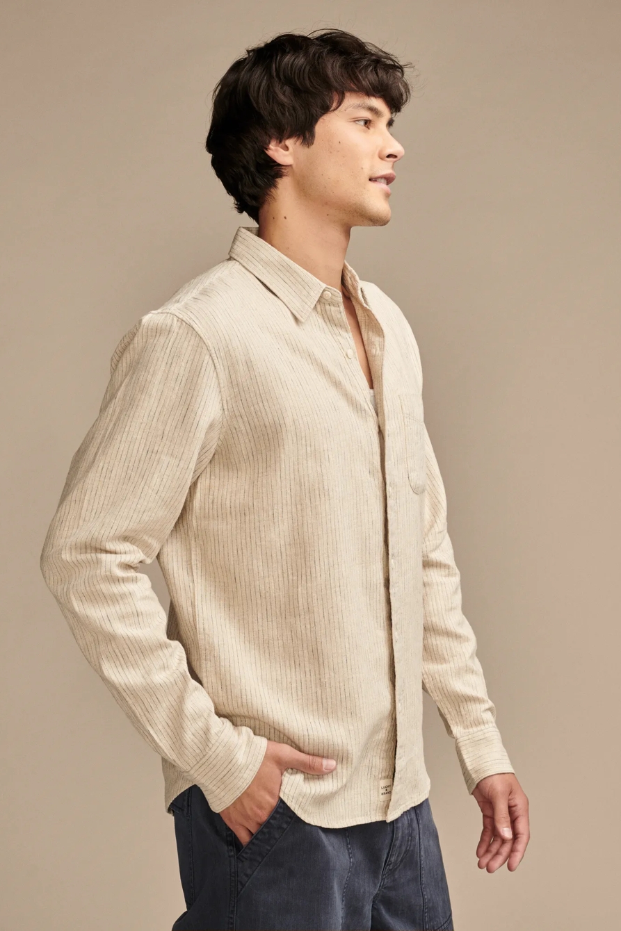 RAILROAD STRIPE LINEN ONE POCKET LONG SLEEVE SHIRT, image 3