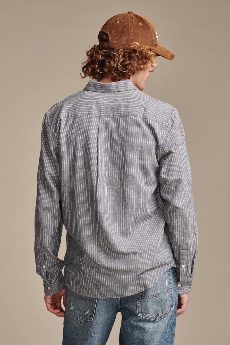 RAILROAD STRIPE LINEN ONE POCKET LONG SLEEVE SHIRT, image 3