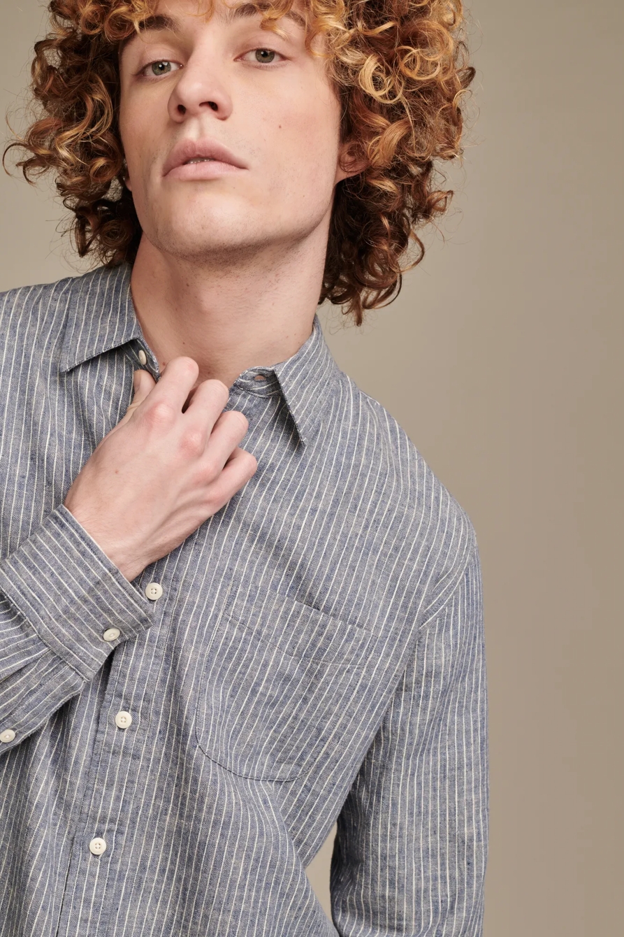 RAILROAD STRIPE LINEN ONE POCKET LONG SLEEVE SHIRT, image 4
