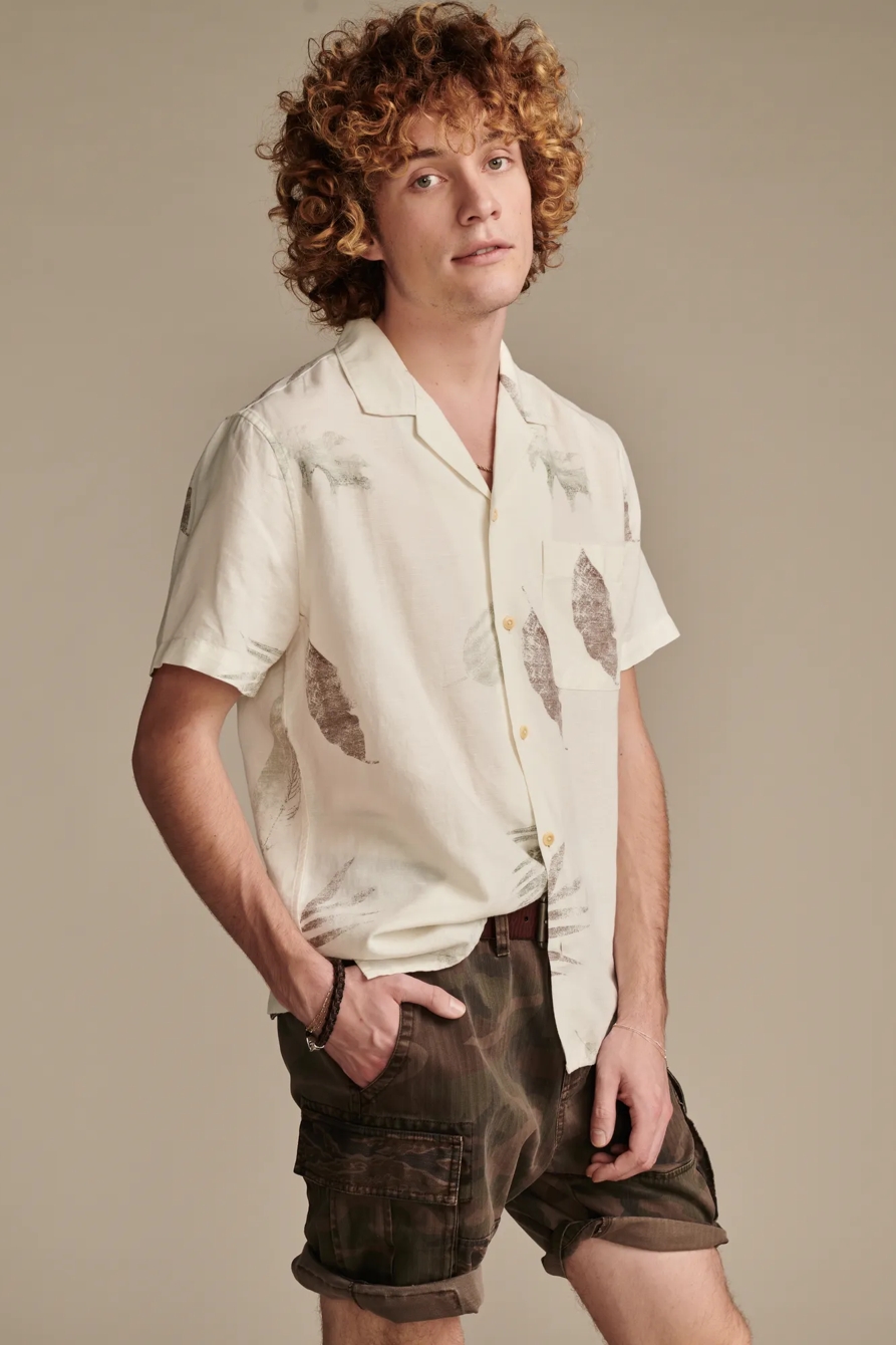 PRINTED LINEN CAMP COLLAR SHORT SLEEVE SHIRT, image 1