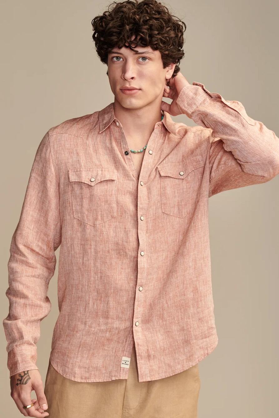 YARN-DYE LINEN WESTERN LONG SLEEVE SHIRT, image 1